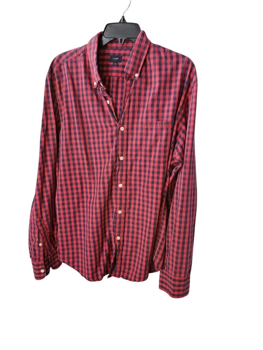 J. Crew Red and Navy Gingham Shirt Size XL